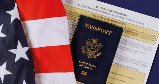 American Flag with U.S. Passport